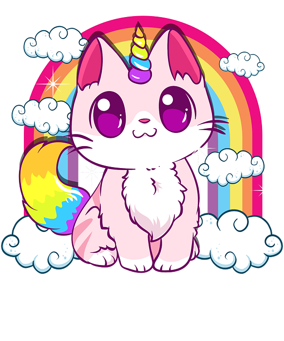 Cute Unicorn Cat Adorable Smiling Rainbow Kitty Round Beach Towel ...