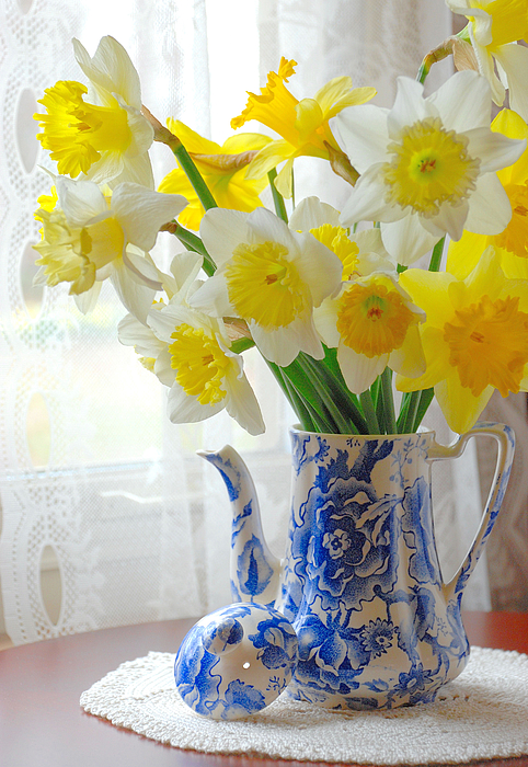 Dianne Sherrill - Daffodils In Antique Teapot