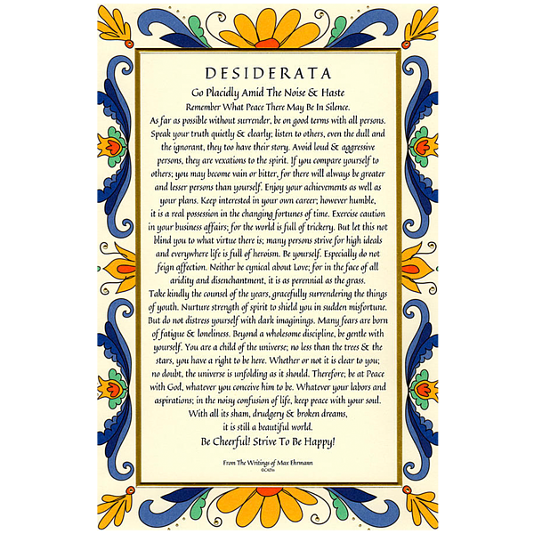 Desiderata with Deruta Italian Border Greeting Card by Connie A Stephenson