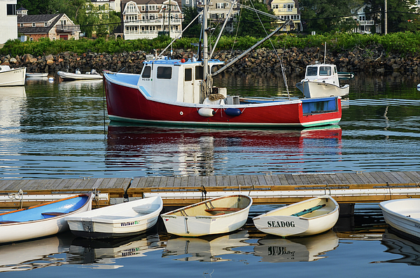 Dinghys and Fishing Boat on Manchester Harbor Manchester-by-the-sea MA Bath  Towel by Toby McGuire - Toby McGuire - Artist Website