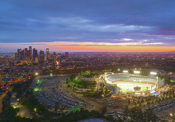 Dodger stadium with Los Angeles in the background T-Shirt