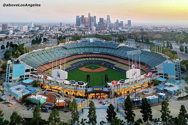 Dodger stadium with Los Angeles in the background T-Shirt by Josh Fuhrman -  Pixels