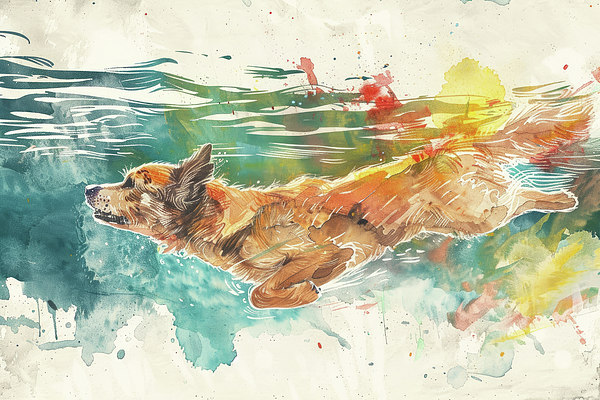 Sevildzhan Hasan - Dog Swimming in Tranquil Waters
