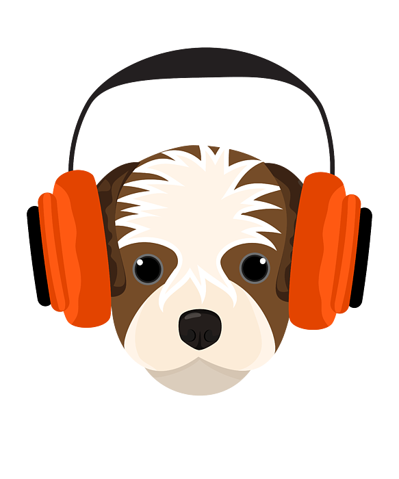 Dog With Headphones Puppy Digital Art by Mooon Tees - Pixels