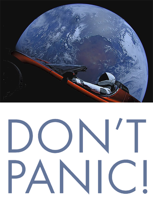 Dont panic - Tesla in Space Coffee Mug by SpaceX - Fine Art America