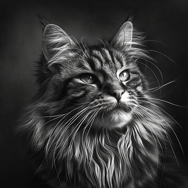 Sonyah Kross - Dramatic black and white photographic portrait of a Silver tabby Maine Coon cat