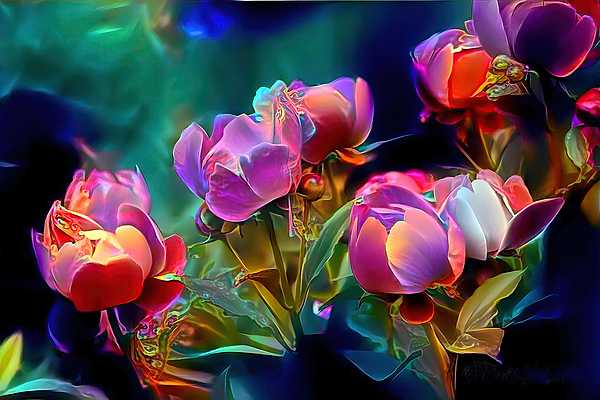 Carol Lowbeer - Dreaming of Dark Pink blossoms in a Nightime Garden
