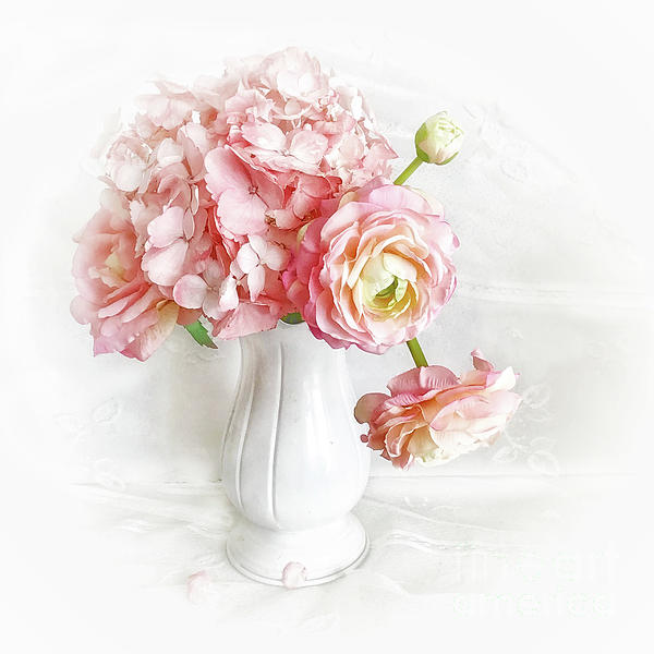 Dreamy Shabby Chic Pink Coral Peonies Hydrangeas Ranunculus Floral