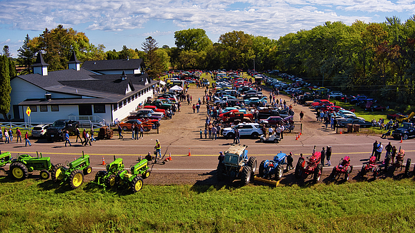 Drone Aerial 2022 Withrow Area Classic Car Tractor Show Greeting Card By Greg Schulz Pictures 8940