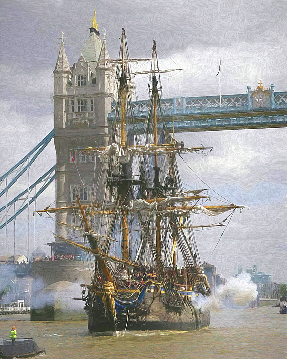 John Straton - East India Company Trading Ship Under the London Bridge Painting