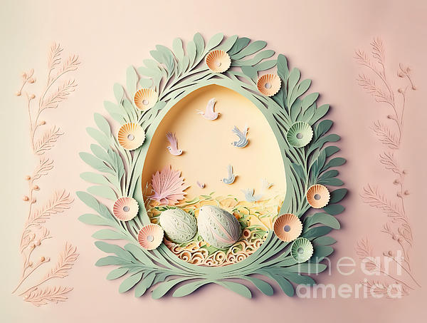 Easter paper quilling craft postcard with eggs and spring flowers  decoration Greeting Card