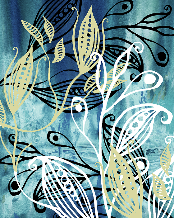 Irina Sztukowski - Elegant Floral Pattern In Teal Blue Watercolor 