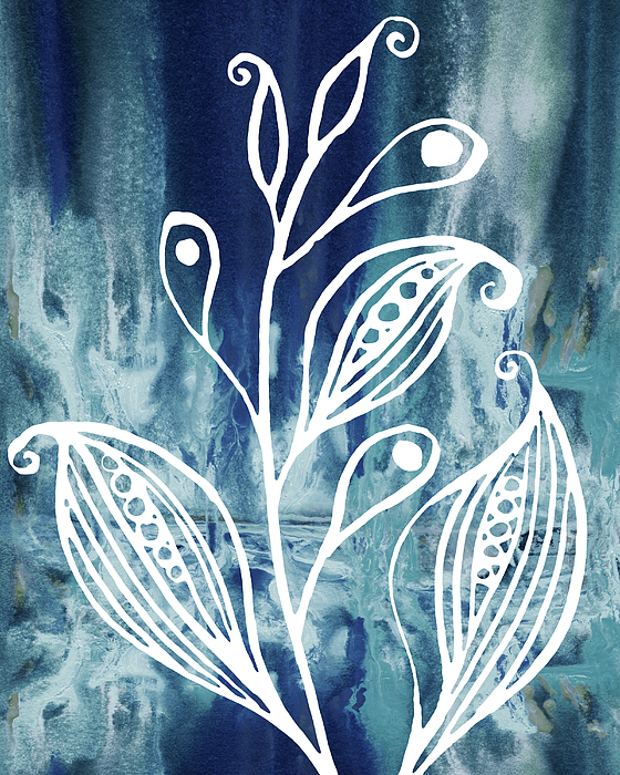Irina Sztukowski - Elegant Pattern With Leaves In Teal Blue Watercolor II