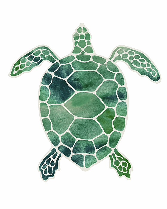 Irina Sztukowski -  Emerald Green Watercolor Tortoise Under The Sea Turtle Native Art Ocean Creature I