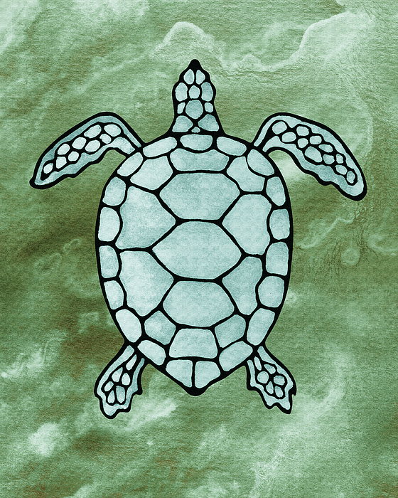 Irina Sztukowski - Emerald Green Watercolor Tortoise Under The Sea Turtle Native Art Ocean Creature II