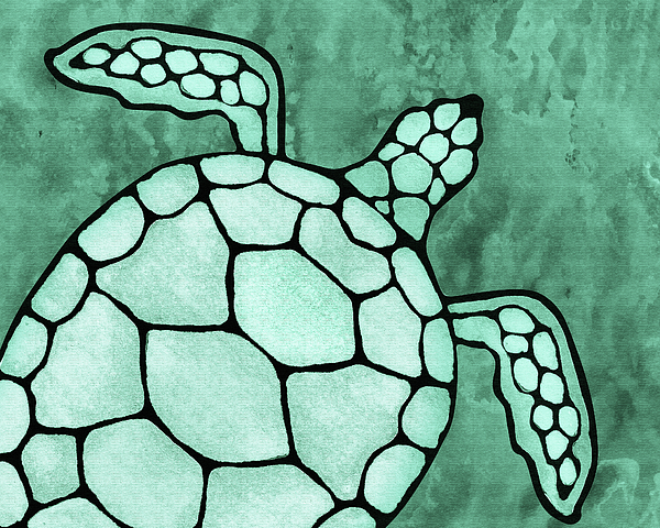 Irina Sztukowski - Emerald Green Watercolor Tortoise Under The Sea Turtle Native Art Ocean Creature III