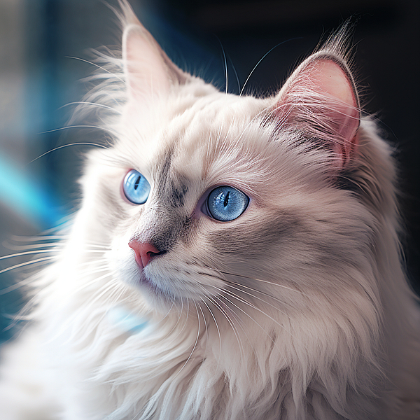 Sonyah Kross - Emotion close up portrait of a Siberian white cat with blue eyes
