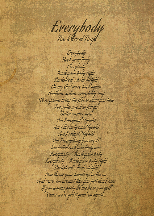 Everybody by Backstreet Boys Vintage Song Lyrics on Parchment Greeting Card