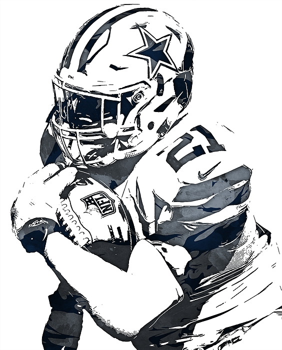 Ezekiel Elliott Dallas Cowboys Sketch Art 1000 Mixed Media by Joe