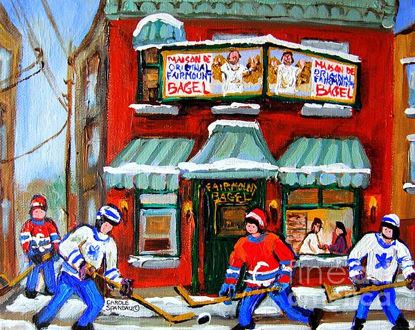 Carole Spandau - Fairmount Bagel Street Hockey Game Montreal Winter Scene Fun In The City Carole Spandau Artist