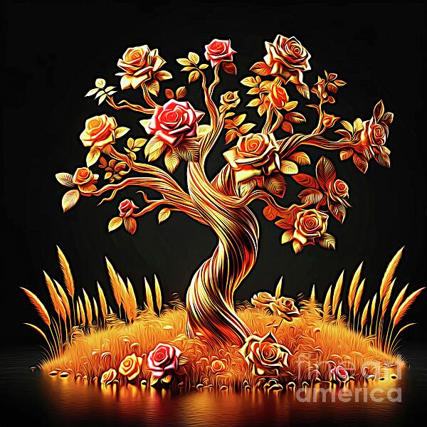 Rose Santuci-Sofranko - Fantasy Golden Rose Tree Expressionist Effect