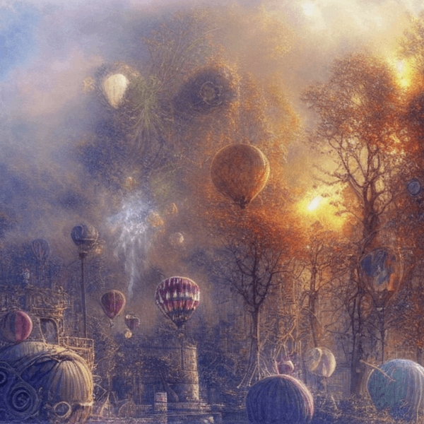 Isabella Zietsman - Fantasy Steampunk Vintage Hot Air Balloon Landscape