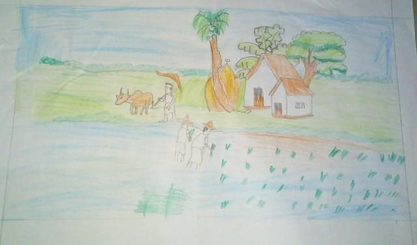 Image of Sketch Of Farmer Working With A Cow In A Agricultural Field And  Village Or Rural Environment Outline Editable Illustration-LJ651992-Picxy