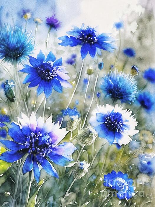Zenya Zenyaris - Field of cornflowers, wild blue flowers