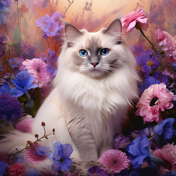 Sonyah Kross - Fine art portrait of a Ragdoll cat surrounded by wildflowers