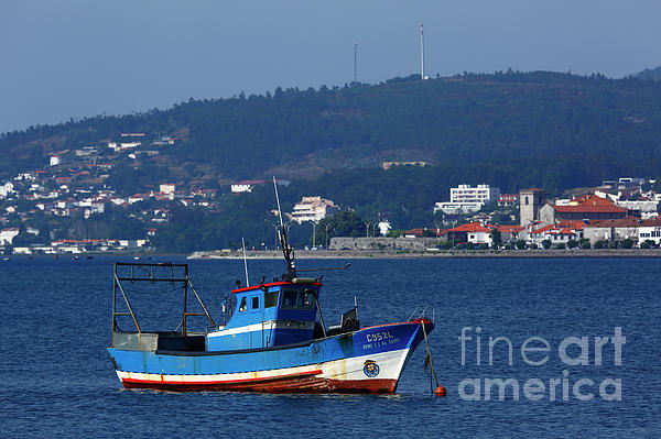 Fishing boat in River Minho off Caminha Portugal Greeting Card by