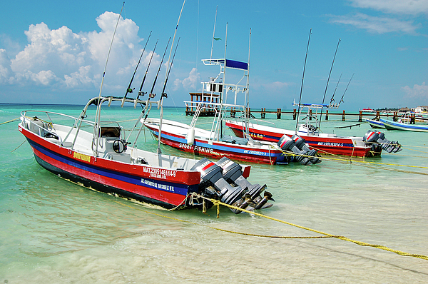 Fishing Boats Playa del Carmen Beach Towel by William Scott Koenig