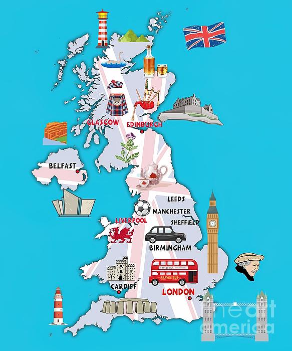 Flag Map Of United Kingdom Illustrated Uk Map Greeting Card By Fred Walsh