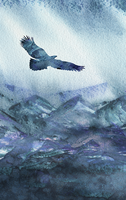 Irina Sztukowski - Floating Free And Above Watercolor Eagle Silhouette 