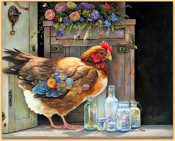 Marilyn DeBlock - Floral Hen with Bottles