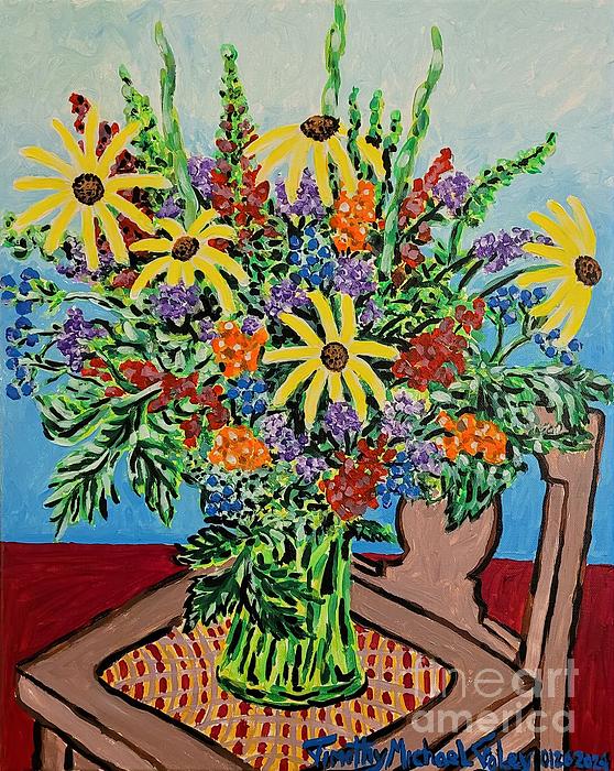 Timothy Foley - Flower Bouquet On a Wooden Chair