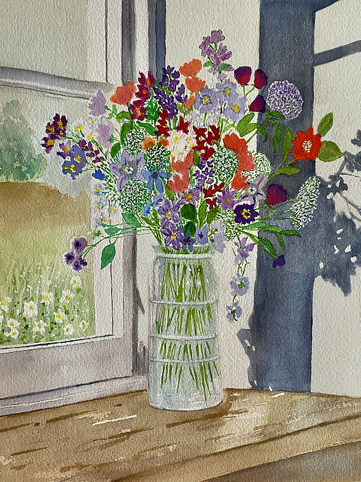 Deborah League - Flowers In Glass Vase On Window Sill