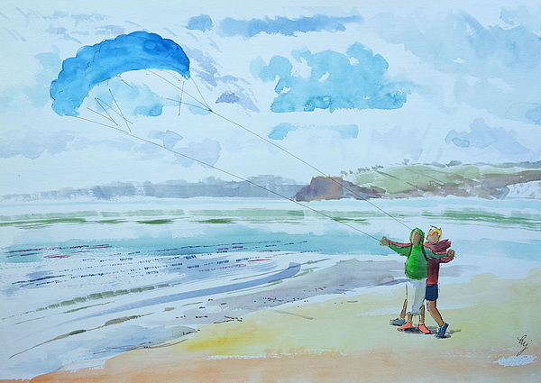 Flying a kite on the beach at Exmouth painting Weekender Tote Bag by Mike  Jory - Mike Jory - Website