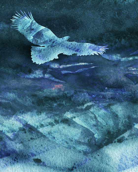 Irina Sztukowski - Flying To Freedom Watercolor Eagle At Night