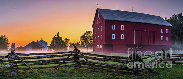 Thomas Sprunger - Foggy Sunset with Barn and Old Fence