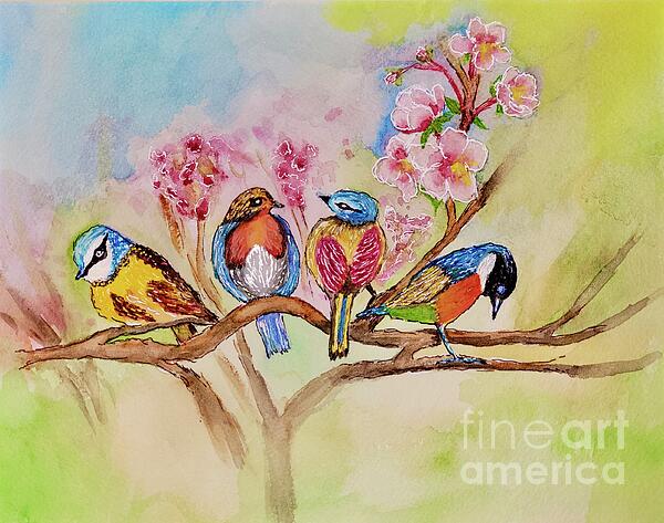 Cathy Rutherford - Four Birds on Branch