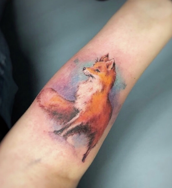 Neotraditional Fox forearm tattoo - Done by Kristen Rosin at Drunken Monkey  Tattoo in Saginaw Michigan - : r/tattoos