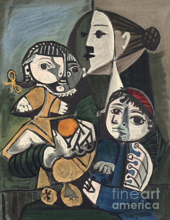 Francoise,Claude And Paloma Greeting Card by Pablo Picasso