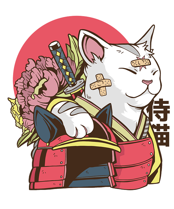 Funny anime Samurai Cat with armor and bruises Spiral Notebook by Norman W  - Pixels
