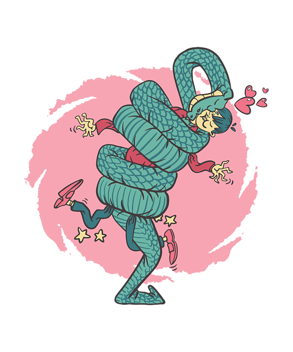 Funny Snake hug anaconda in love cartoon Adult Pull-Over Hoodie by Norman W  - Pixels