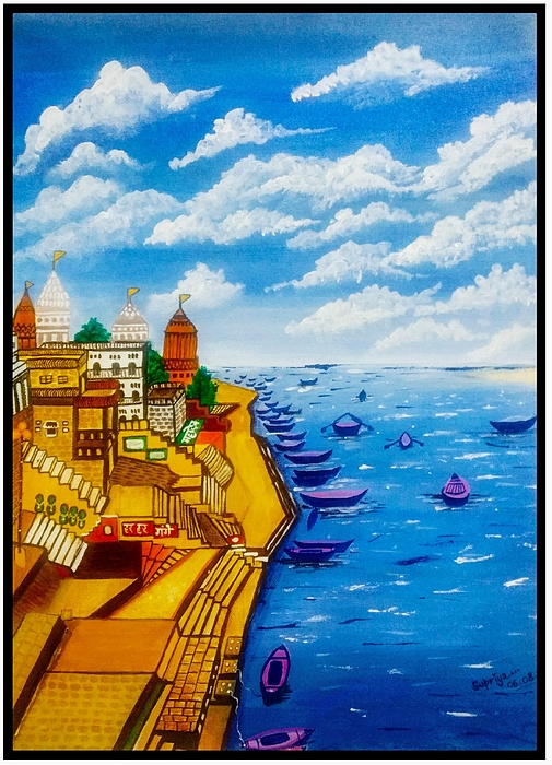 Watercolor Landscape Ganga River Himalayan Hills Stock Illustration  2369148529 | Shutterstock