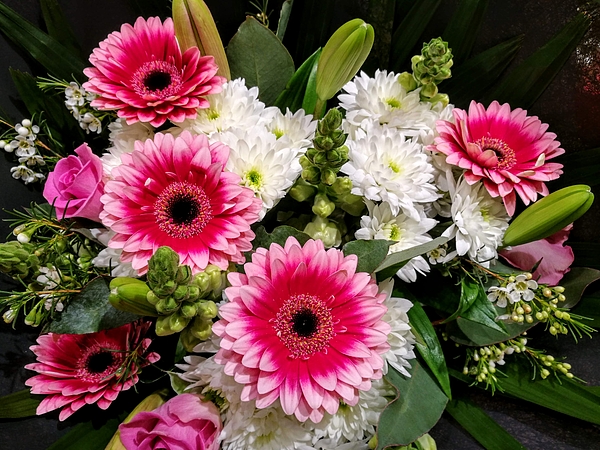 Gerbera Bouquet Round Beach Towel for Sale by Rosita Larsson