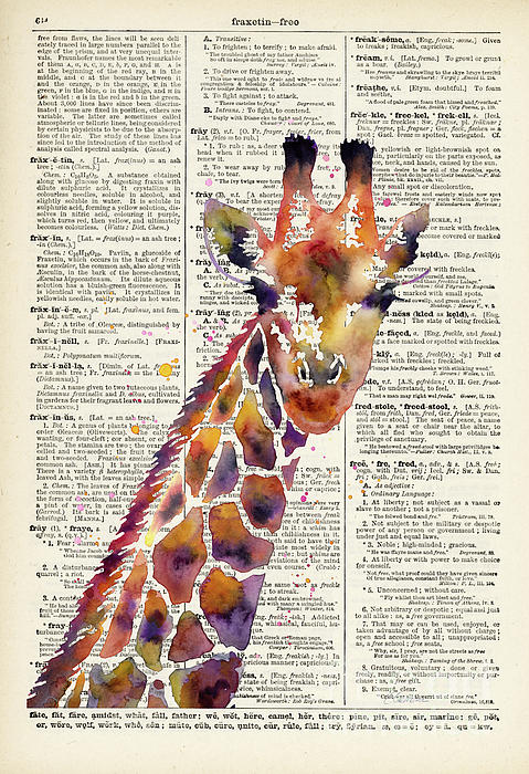 Giraffe on Vintage Dictionary Bath Towel by Hailey E Herrera ...