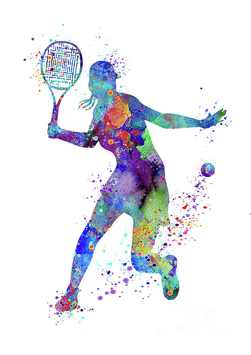 White Lotus - Girl Tennis Forehand Watercolor Sport Silhouette