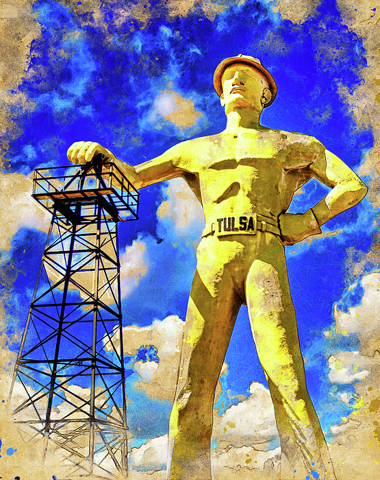 Nicko Prints - Golden Driller statue in Tulsa, Oklahoma - digital painting