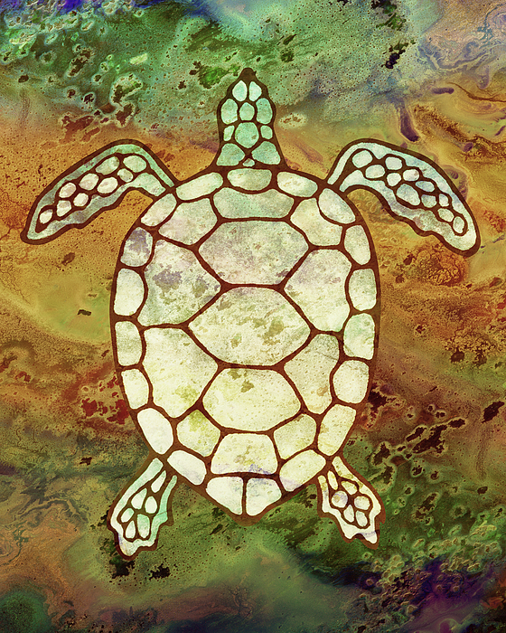 Irina Sztukowski - Golden Glow Watercolor Tortoise Under The Sea Turtle Native Art Ocean Creature I